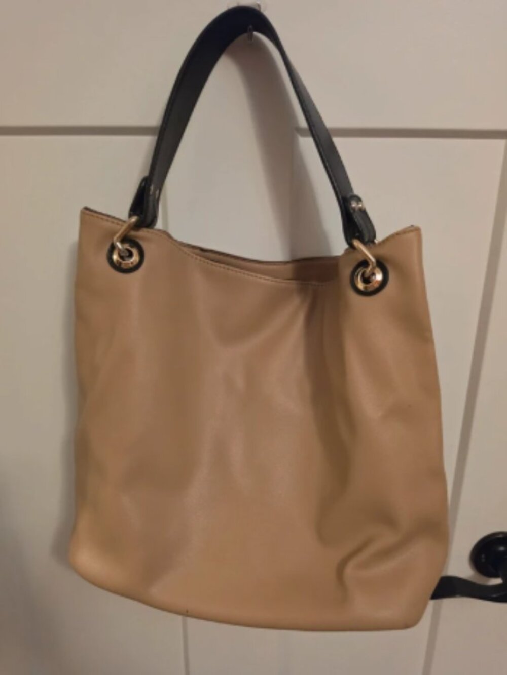 Slouchy Shoulder Bag with Chevron Lining & Gold Hardware